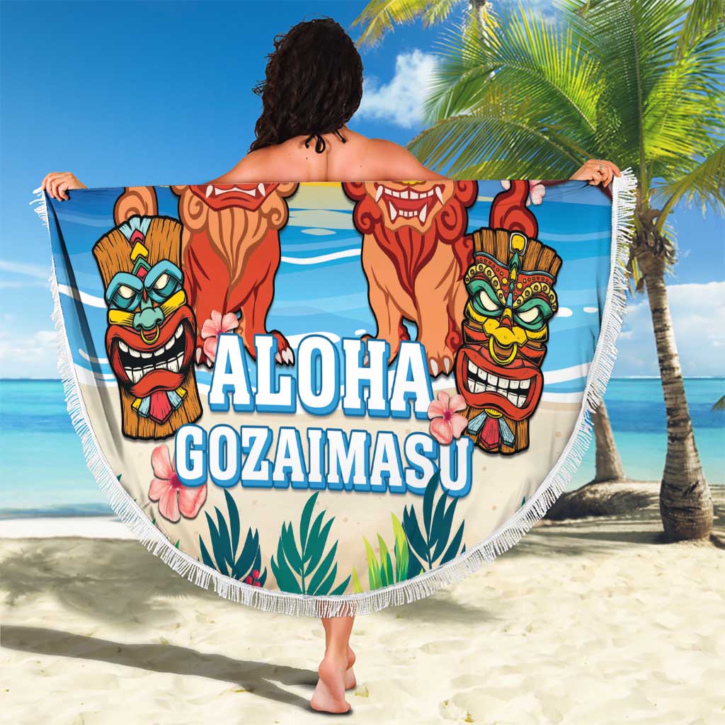 Hawaii And Japan Okinawa Beach Blanket Aloha Gozaimasu Tiki With Shisa