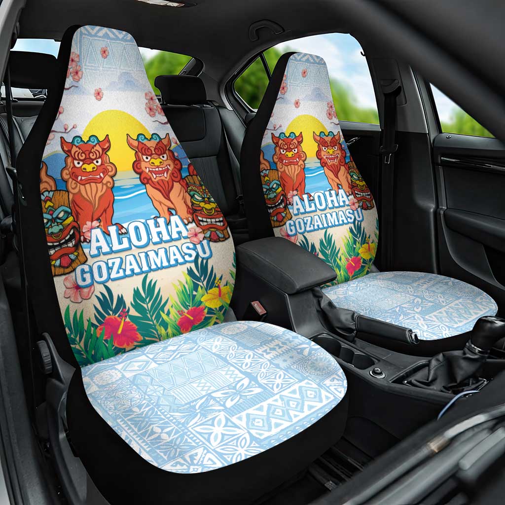 Hawaii And Japan Okinawa Car Seat Cover Aloha Gozaimasu Tiki With Shisa