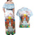 Hawaii And Japan Okinawa Couples Matching Off Shoulder Maxi Dress and Hawaiian Shirt Aloha Gozaimasu Tiki With Shisa