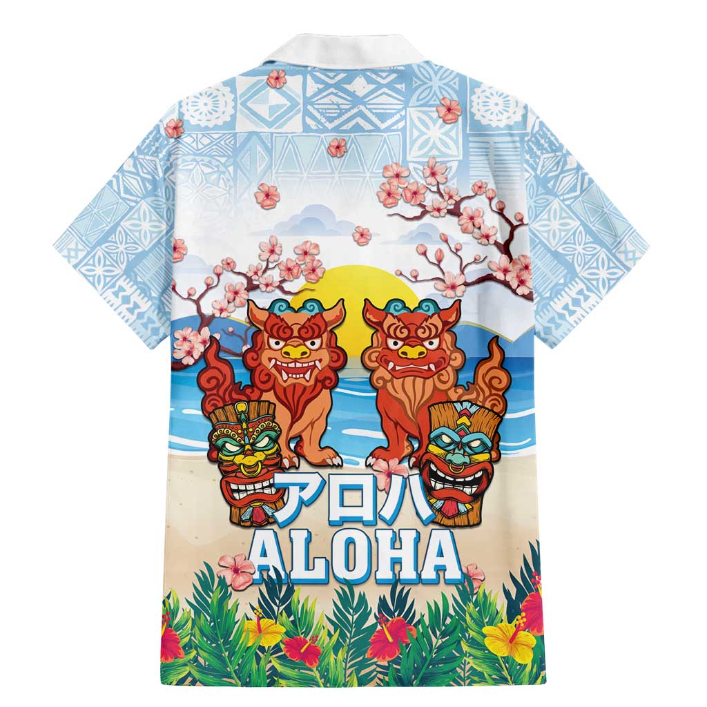 Hawaii And Japan Okinawa Family Matching Mermaid Dress and Hawaiian Shirt Aloha Gozaimasu Tiki With Shisa