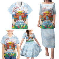 Hawaii And Japan Okinawa Family Matching Puletasi and Hawaiian Shirt Aloha Gozaimasu Tiki With Shisa LT05 - Polynesian Pride