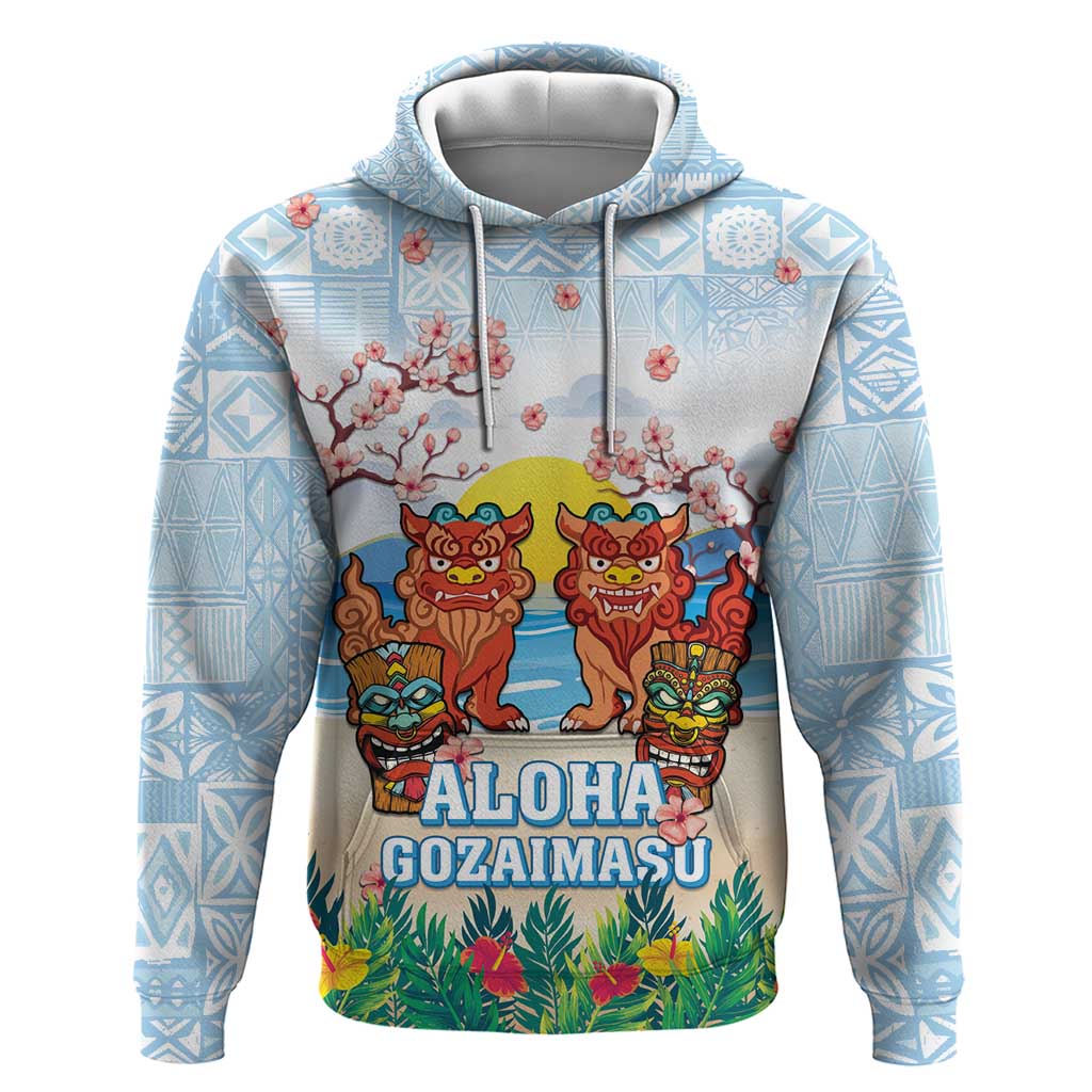 Hawaii And Japan Okinawa Hoodie Aloha Gozaimasu Tiki With Shisa