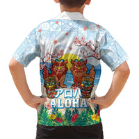 Hawaii And Japan Okinawa Kid Hawaiian Shirt Aloha Gozaimasu Tiki With Shisa