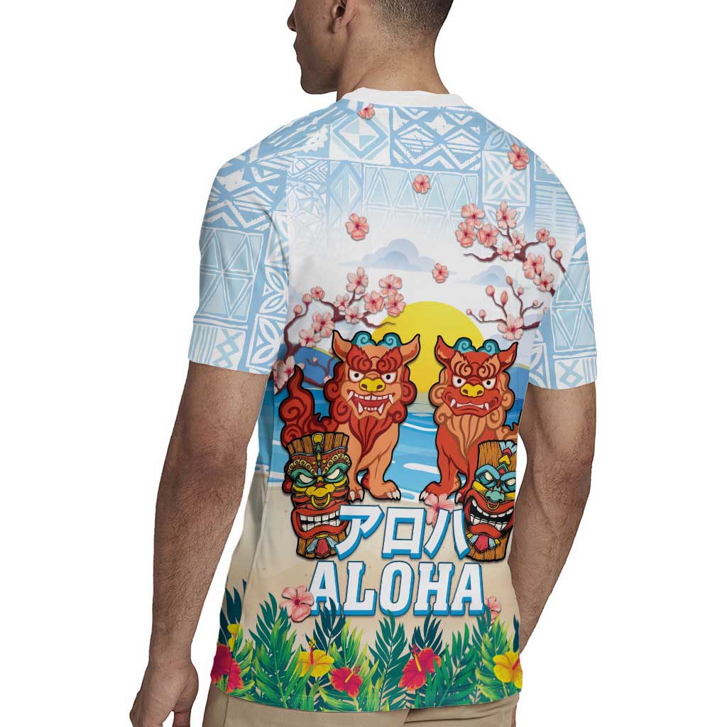 Hawaii And Japan Okinawa Rugby Jersey Aloha Gozaimasu Tiki With Shisa