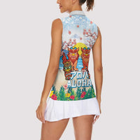 Hawaii And Japan Okinawa Women Sleeveless Polo Shirt Aloha Gozaimasu Tiki With Shisa