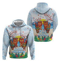 Hawaii And Japan Okinawa Zip Hoodie Aloha Gozaimasu Tiki With Shisa