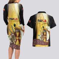 Papua New Guinea Couples Matching Long Sleeve Bodycon Dress and Hawaiian Shirt 50 Years Of Independence - Polynesian Pride
