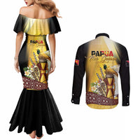 Papua New Guinea Couples Matching Mermaid Dress and Long Sleeve Button Shirt 50 Years Of Independence - Polynesian Pride
