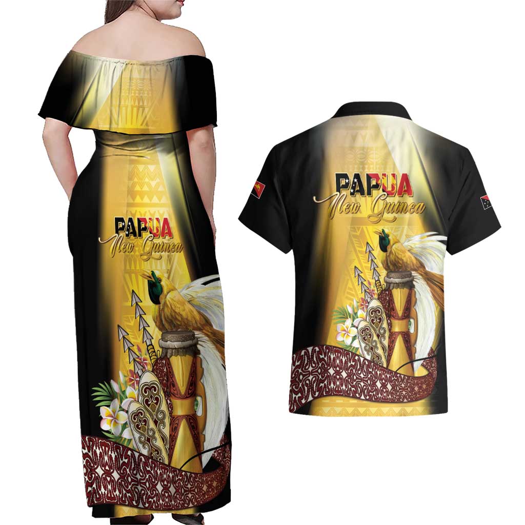 Papua New Guinea Couples Matching Off Shoulder Maxi Dress and Hawaiian Shirt 50 Years Of Independence - Polynesian Pride