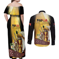 Papua New Guinea Couples Matching Off Shoulder Maxi Dress and Long Sleeve Button Shirt 50 Years Of Independence - Polynesian Pride