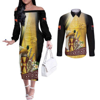 Papua New Guinea Couples Matching Off The Shoulder Long Sleeve Dress and Long Sleeve Button Shirt 50 Years Of Independence - Polynesian Pride