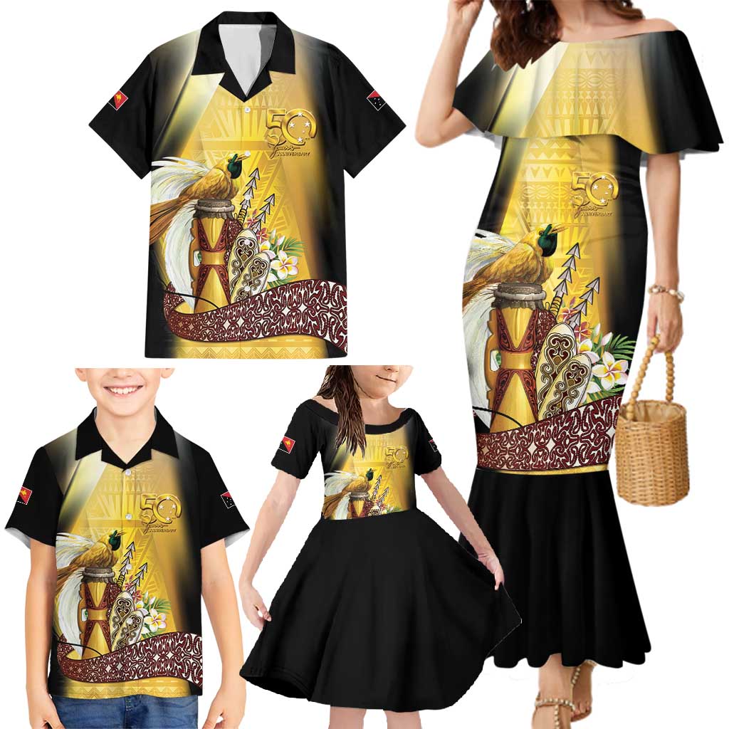 Papua New Guinea Family Matching Mermaid Dress and Hawaiian Shirt 50 Years Of Independence - Polynesian Pride