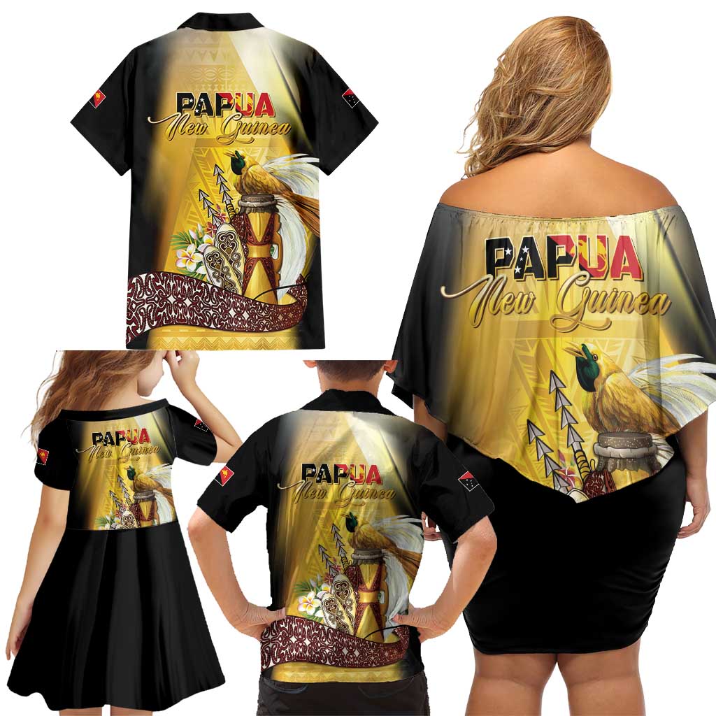 Papua New Guinea Family Matching Off Shoulder Short Dress and Hawaiian Shirt 50 Years Of Independence - Polynesian Pride