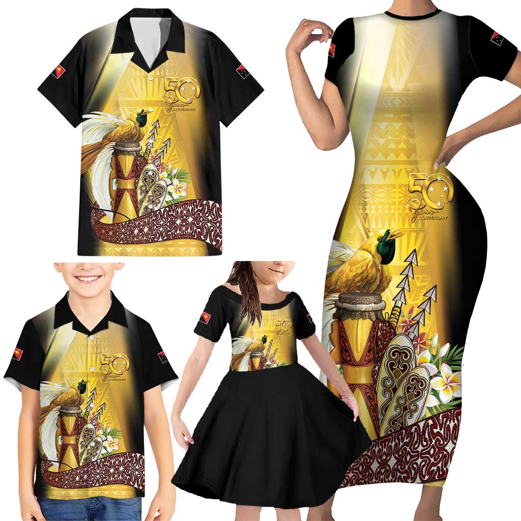 Papua New Guinea Family Matching Short Sleeve Bodycon Dress and Hawaiian Shirt 50 Years Of Independence - Polynesian Pride
