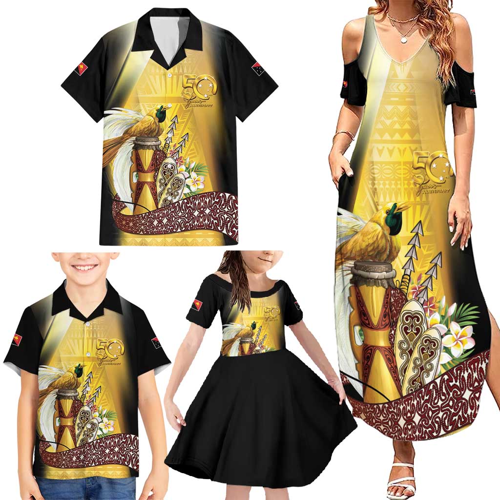 Papua New Guinea Family Matching Summer Maxi Dress and Hawaiian Shirt 50 Years Of Independence - Polynesian Pride