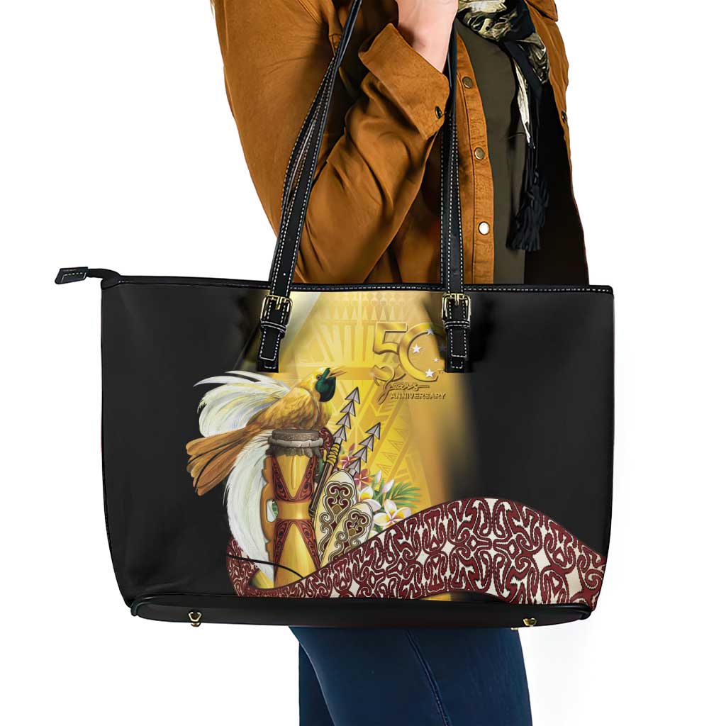 Papua New Guinea Leather Tote Bag 50 Years Of Independence - Polynesian Pride