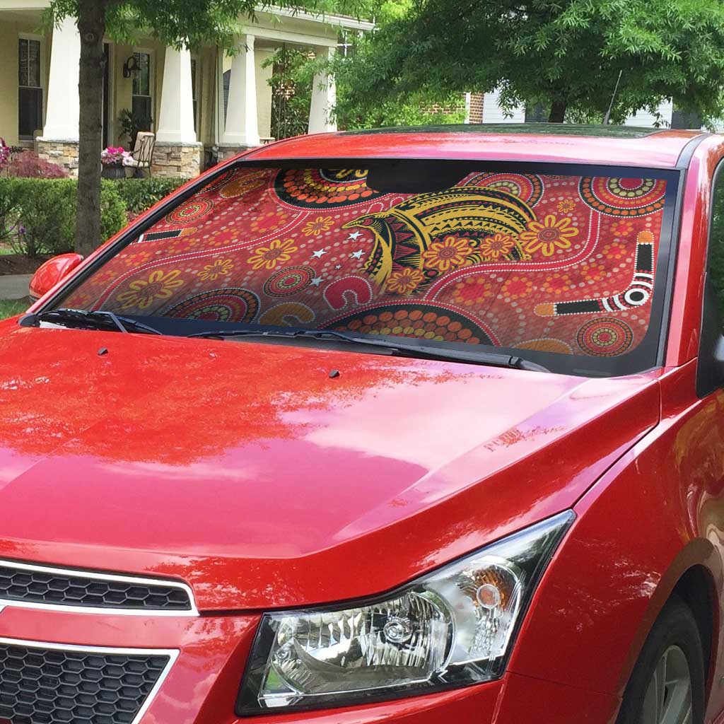 Papua New Guinea Auto Sun Shade Birds Of Paradise With Aboriginal Pattern - Polynesian Pride