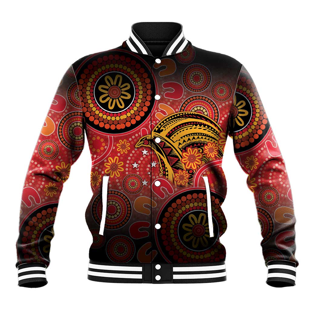 Papua New Guinea Baseball Jacket Birds Of Paradise With Aboriginal Pattern - Polynesian Pride