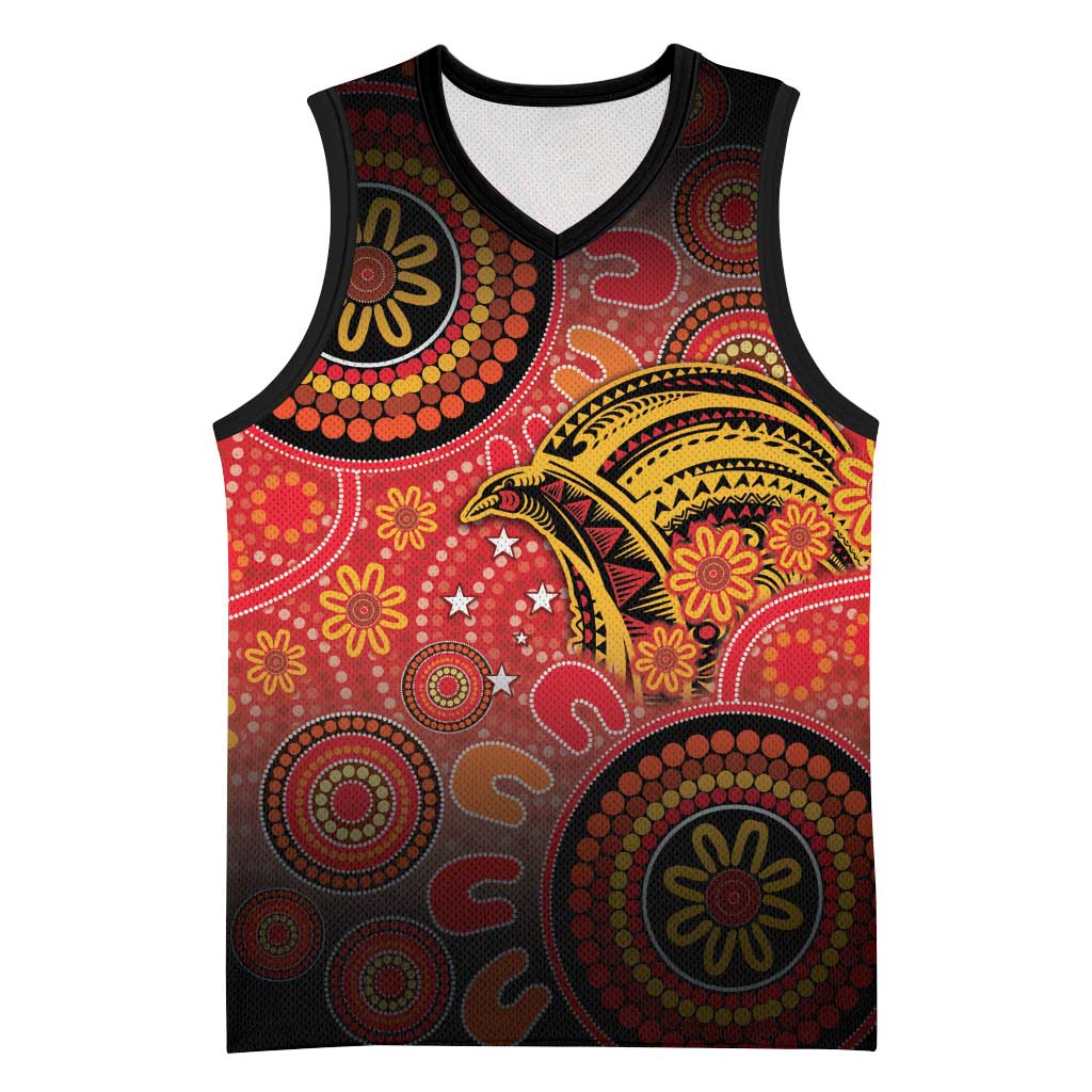 Papua New Guinea Basketball Jersey Birds Of Paradise With Aboriginal Pattern - Polynesian Pride