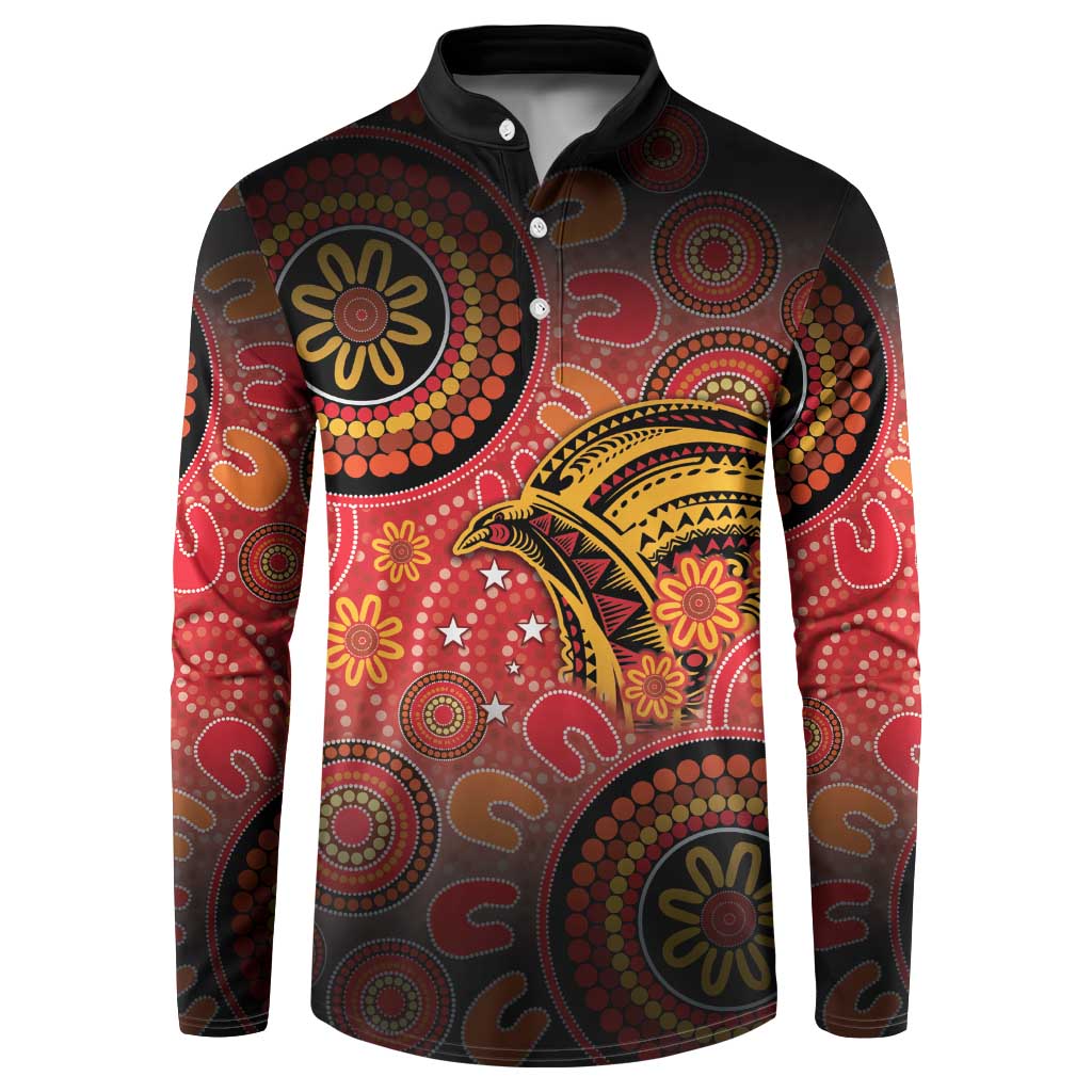 Papua New Guinea Button Sweatshirt Birds Of Paradise With Aboriginal Pattern - Polynesian Pride