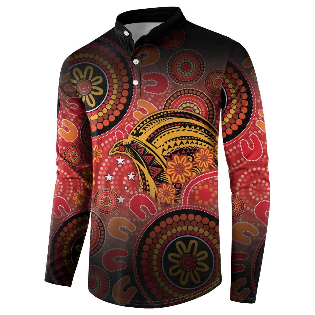 Papua New Guinea Button Sweatshirt Birds Of Paradise With Aboriginal Pattern - Polynesian Pride