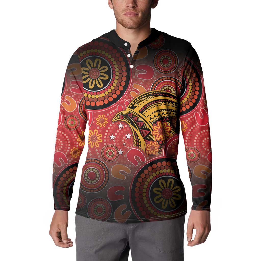 Papua New Guinea Button Sweatshirt Birds Of Paradise With Aboriginal Pattern - Polynesian Pride