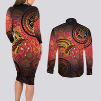 Papua New Guinea Couples Matching Long Sleeve Bodycon Dress and Long Sleeve Button Shirt Birds Of Paradise With Aboriginal Pattern - Polynesian Pride