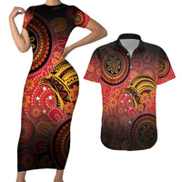 Papua New Guinea Couples Matching Short Sleeve Bodycon Dress and Hawaiian Shirt Birds Of Paradise With Aboriginal Pattern - Polynesian Pride