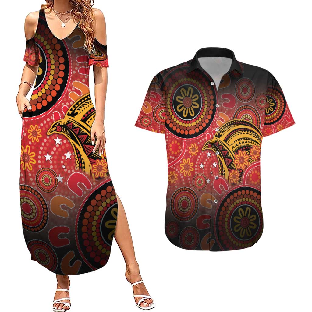 Papua New Guinea Couples Matching Summer Maxi Dress and Hawaiian Shirt Birds Of Paradise With Aboriginal Pattern - Polynesian Pride