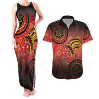 Papua New Guinea Couples Matching Tank Maxi Dress and Hawaiian Shirt Birds Of Paradise With Aboriginal Pattern - Polynesian Pride