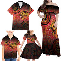 Papua New Guinea Family Matching Off Shoulder Maxi Dress and Hawaiian Shirt Birds Of Paradise With Aboriginal Pattern - Polynesian Pride