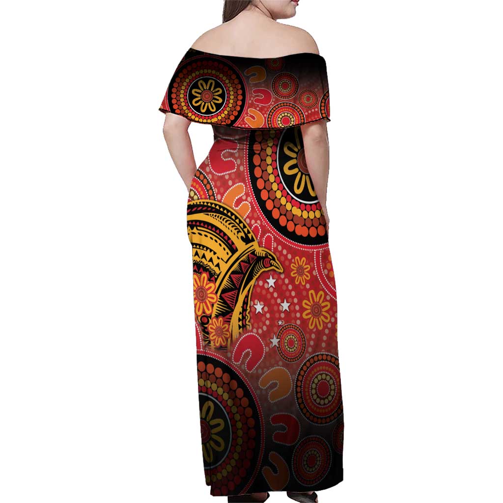 Papua New Guinea Family Matching Off Shoulder Maxi Dress and Hawaiian Shirt Birds Of Paradise With Aboriginal Pattern - Polynesian Pride