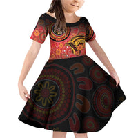 Papua New Guinea Family Matching Off Shoulder Short Dress and Hawaiian Shirt Birds Of Paradise With Aboriginal Pattern - Polynesian Pride