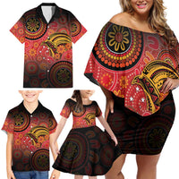 Papua New Guinea Family Matching Off Shoulder Short Dress and Hawaiian Shirt Birds Of Paradise With Aboriginal Pattern - Polynesian Pride