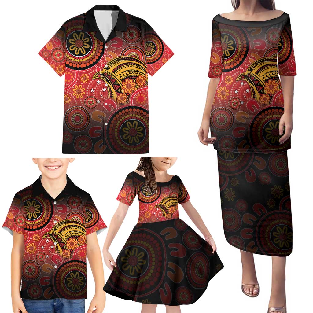 Papua New Guinea Family Matching Puletasi and Hawaiian Shirt Birds Of Paradise With Aboriginal Pattern - Polynesian Pride