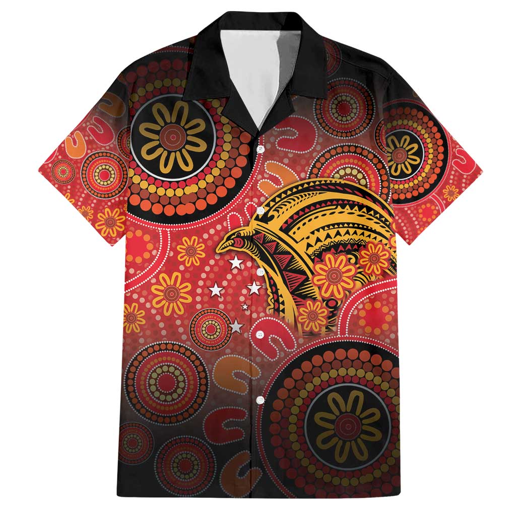 Papua New Guinea Family Matching Short Sleeve Bodycon Dress and Hawaiian Shirt Birds Of Paradise With Aboriginal Pattern LT05 Dad's Shirt - Short Sleeve Red - Polynesian Pride