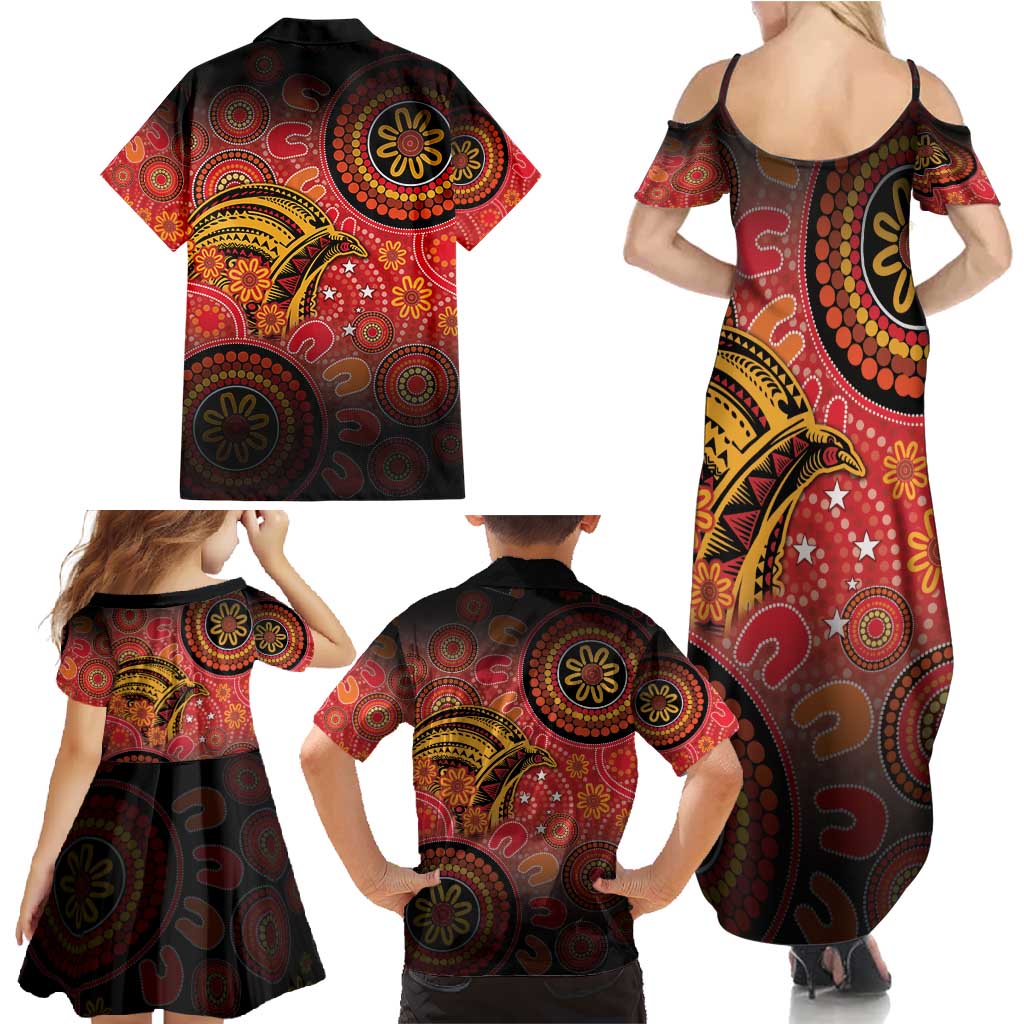 Papua New Guinea Family Matching Summer Maxi Dress and Hawaiian Shirt Birds Of Paradise With Aboriginal Pattern - Polynesian Pride