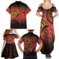 Papua New Guinea Family Matching Summer Maxi Dress and Hawaiian Shirt Birds Of Paradise With Aboriginal Pattern - Polynesian Pride