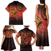 Papua New Guinea Family Matching Tank Maxi Dress and Hawaiian Shirt Birds Of Paradise With Aboriginal Pattern - Polynesian Pride