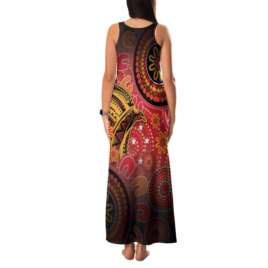 Papua New Guinea Family Matching Tank Maxi Dress and Hawaiian Shirt Birds Of Paradise With Aboriginal Pattern - Polynesian Pride