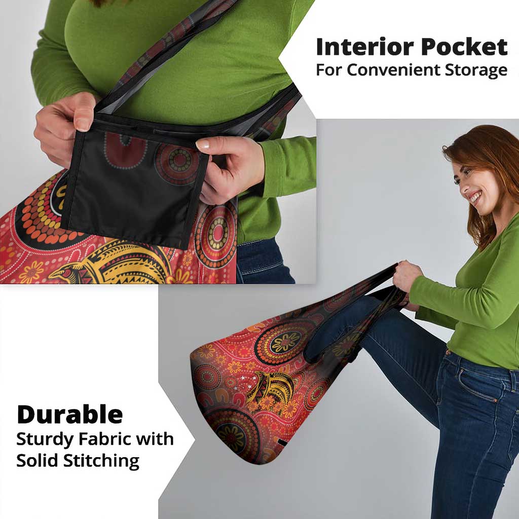 Papua New Guinea Grocery Bag Birds Of Paradise With Aboriginal Pattern - Polynesian Pride