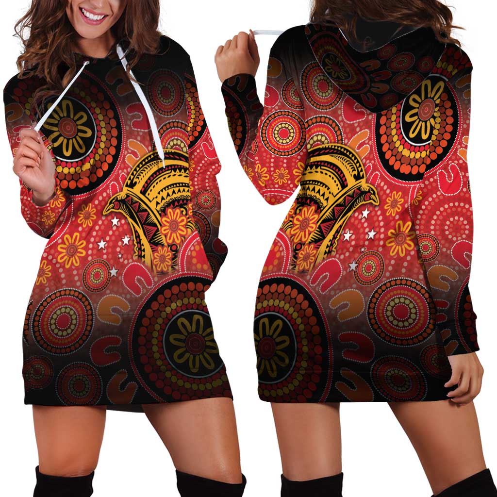 Papua New Guinea Hoodie Dress Birds Of Paradise With Aboriginal Pattern - Polynesian Pride