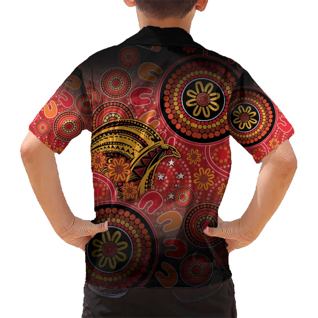 Papua New Guinea Kid Hawaiian Shirt Birds Of Paradise With Aboriginal Pattern - Polynesian Pride