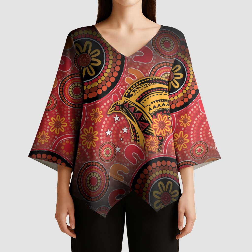 Papua New Guinea Kimono Sleeve Blouse Birds Of Paradise With Aboriginal Pattern - Polynesian Pride