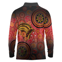 Papua New Guinea Long Sleeve Polo Shirt Birds Of Paradise With Aboriginal Pattern - Polynesian Pride