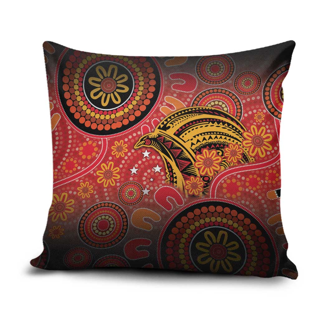 Papua New Guinea Pillow Cover Birds Of Paradise With Aboriginal Pattern - Polynesian Pride