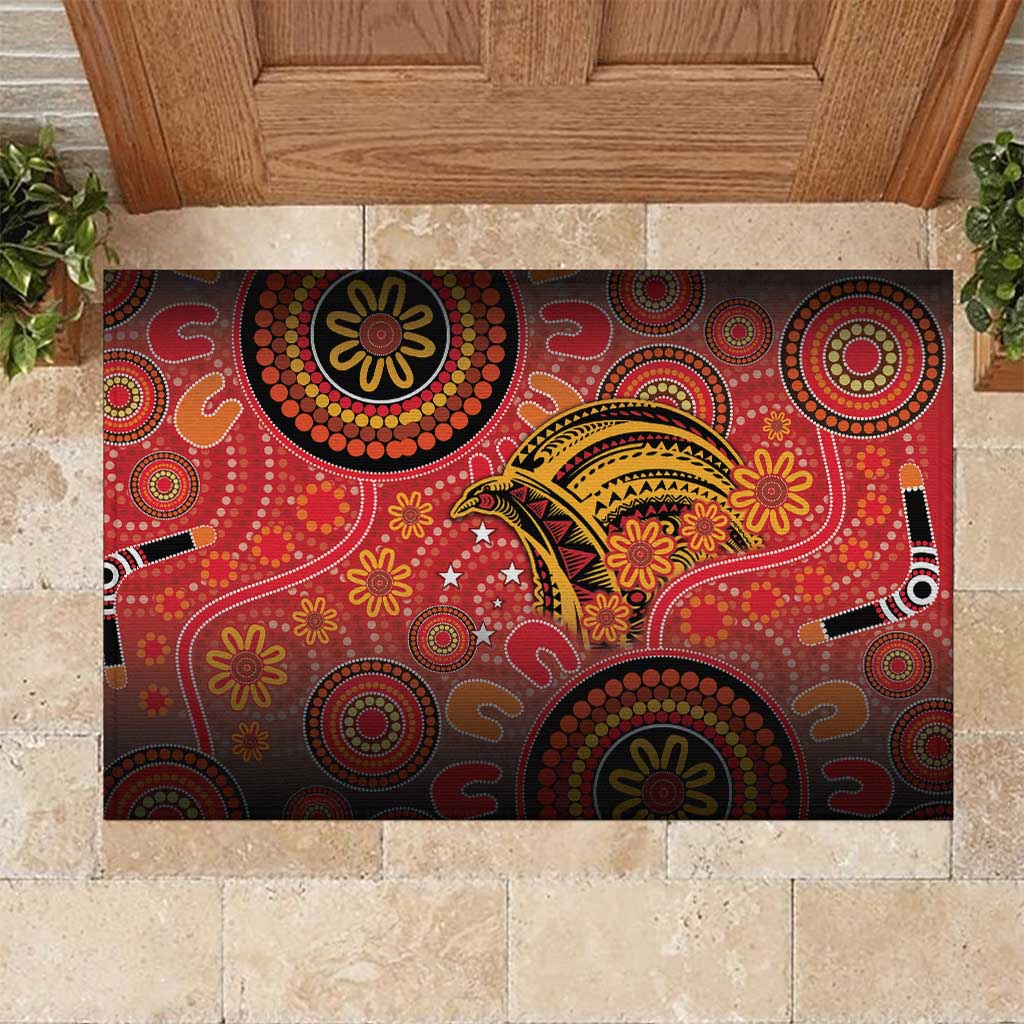 Papua New Guinea Rubber Doormat Birds Of Paradise With Aboriginal Pattern - Polynesian Pride