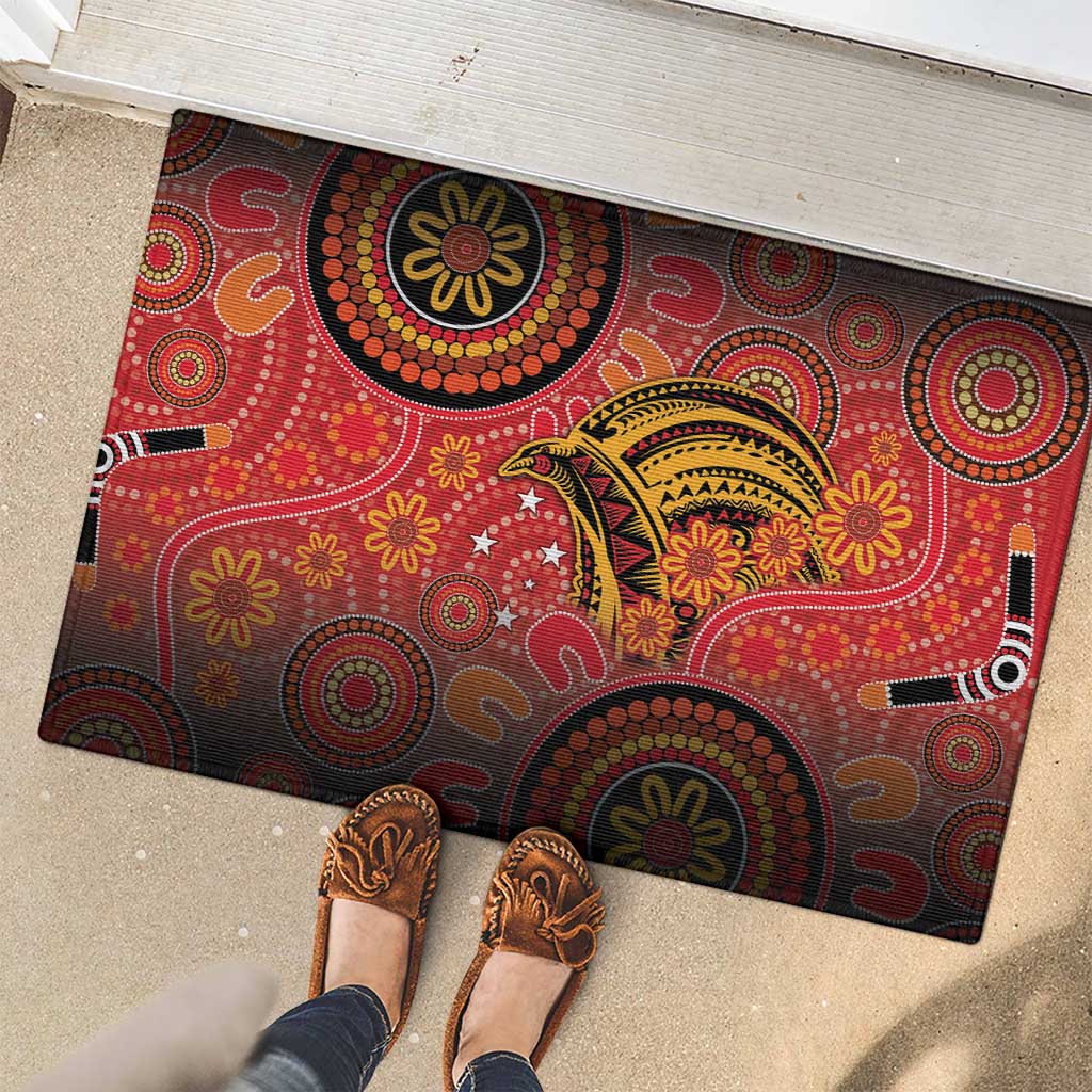 Papua New Guinea Rubber Doormat Birds Of Paradise With Aboriginal Pattern - Polynesian Pride
