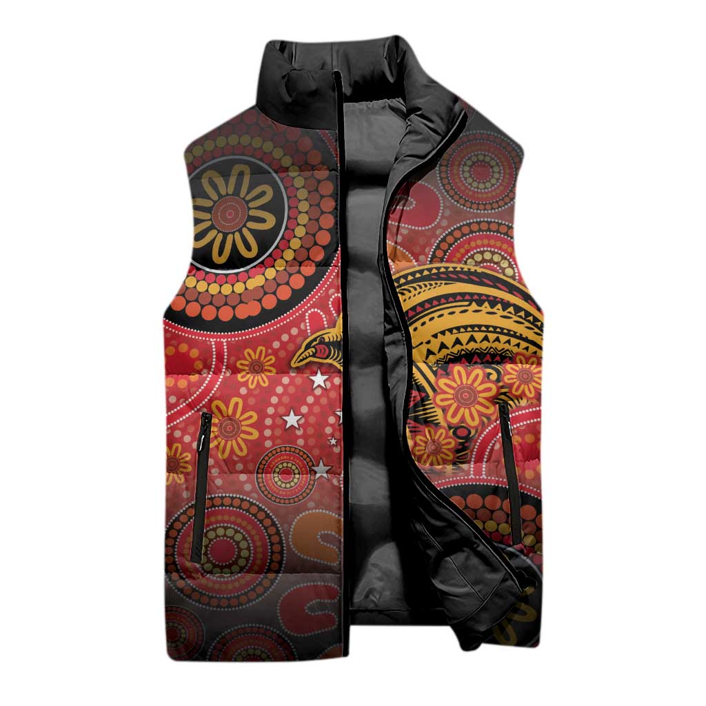 Papua New Guinea Sleeveless Puffer Jacket Birds Of Paradise With Aboriginal Pattern - Polynesian Pride