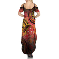 Papua New Guinea Summer Maxi Dress Birds Of Paradise With Aboriginal Pattern - Polynesian Pride
